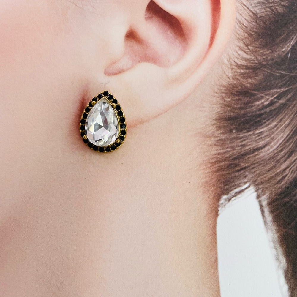 J.CREW Vintage Gold Tone Face Cut Crystal Studs Earrings